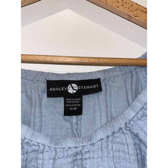 Ashley Stewart Light Blue Fringe Hem Boho Peasant Tunic Top Women's Size 14/16 - Picture 5 of 9